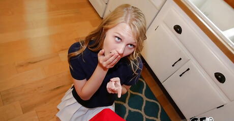 Svelte american blonde Lily Rader in fancy skirt fucked by big cock after good cock suck 